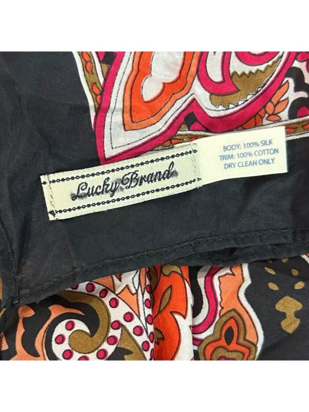 Lucky Brand 100% Silk Floral Paisley Neck Bag Scarf Large Size
